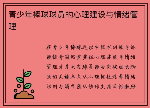 青少年棒球球员的心理建设与情绪管理