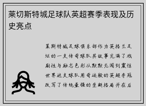 莱切斯特城足球队英超赛季表现及历史亮点
